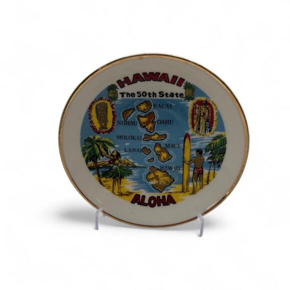 unmarked Other - Vintage Hawaii The 50th State Souvenir Dish Plate Islands Map Aloha